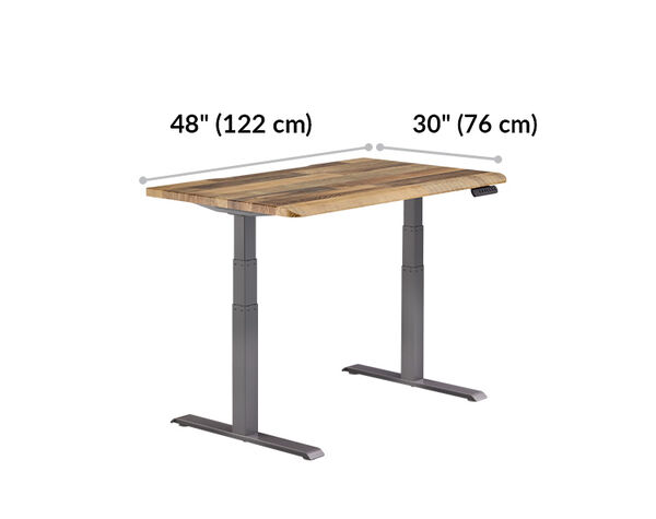 Electric Standing Desk with ComfortEdge 48x30 Reclaimed Wood is 48 inches wide and 30 inches deep